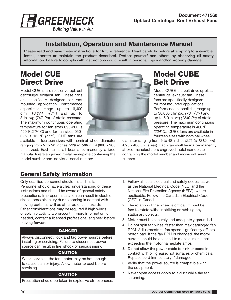 Greenheck CUE/CUBE (471560) User Manual | 12 pages