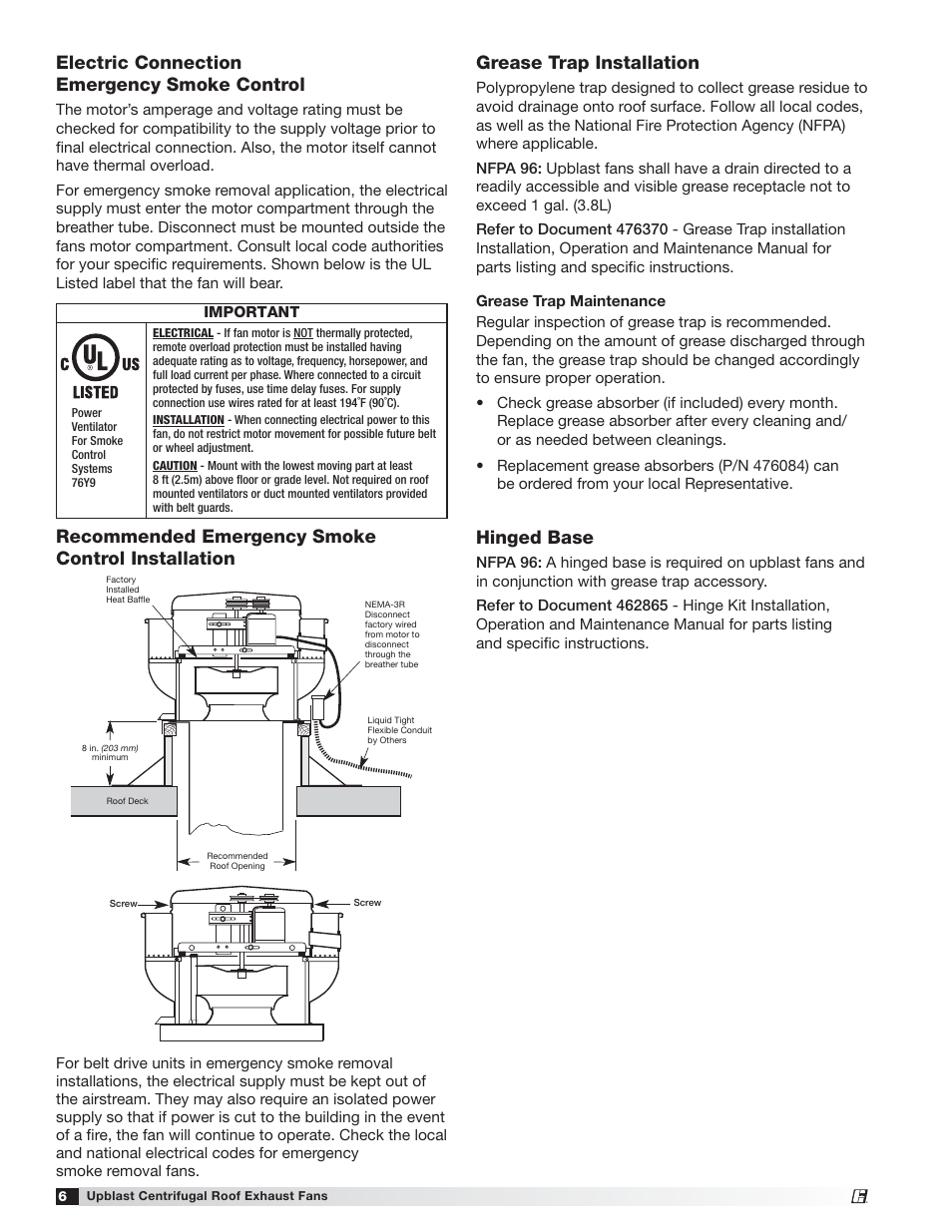 Grease trap installation, Hinged base | Greenheck CUE/CUBE (471560) User Manual | Page 6 / 12