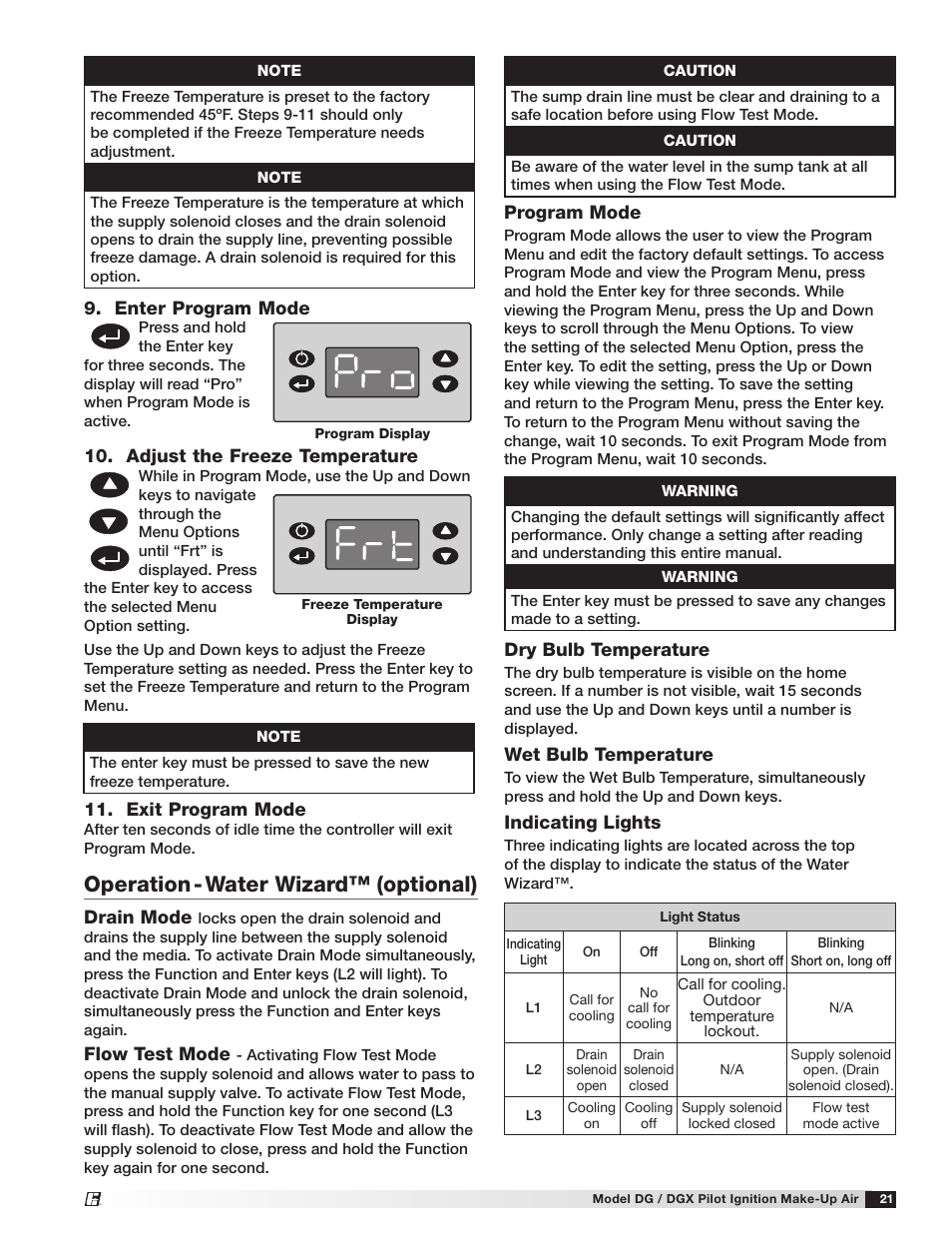 Operation - water wizard™ (optional) | Greenheck DG/DGX Pilot Ignition (470651_IOM) User Manual | Page 21 / 40