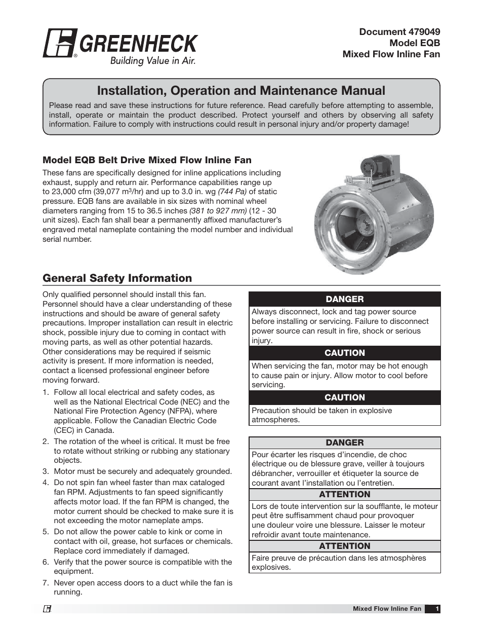 Greenheck EQB (479049) User Manual | 8 pages