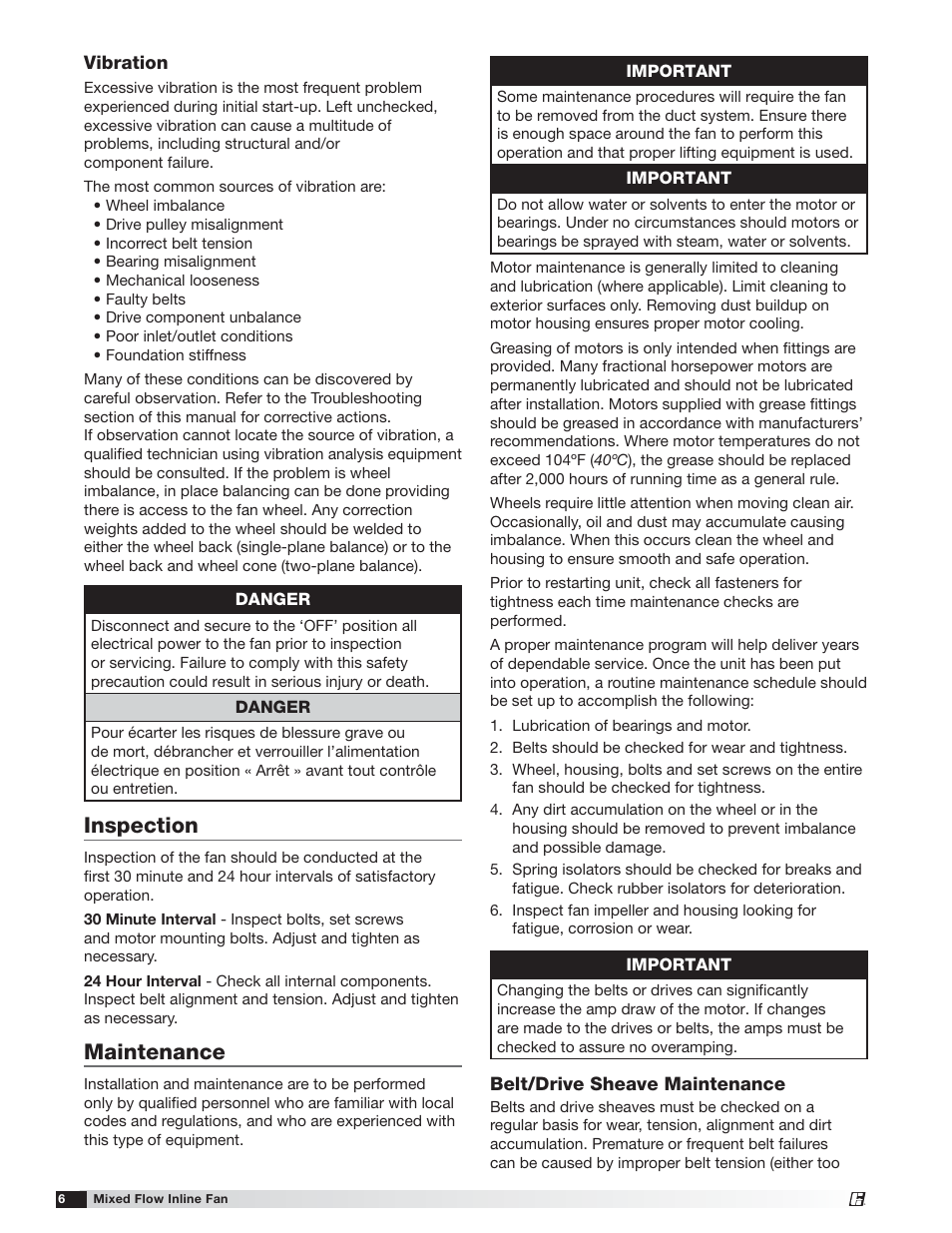 Inspection, Maintenance | Greenheck EQB (479049) User Manual | Page 6 / 8