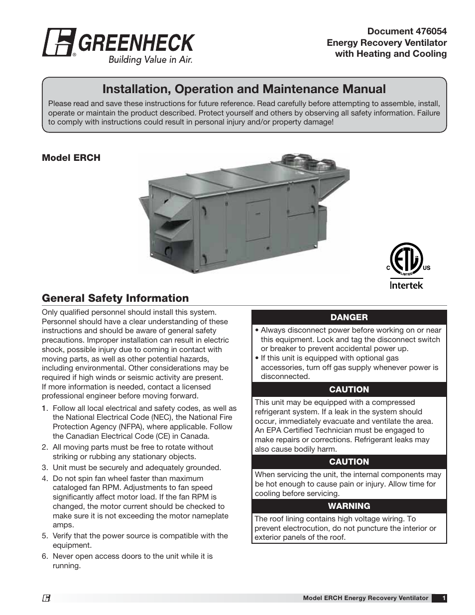 Greenheck ERCH (476054) User Manual | 56 pages