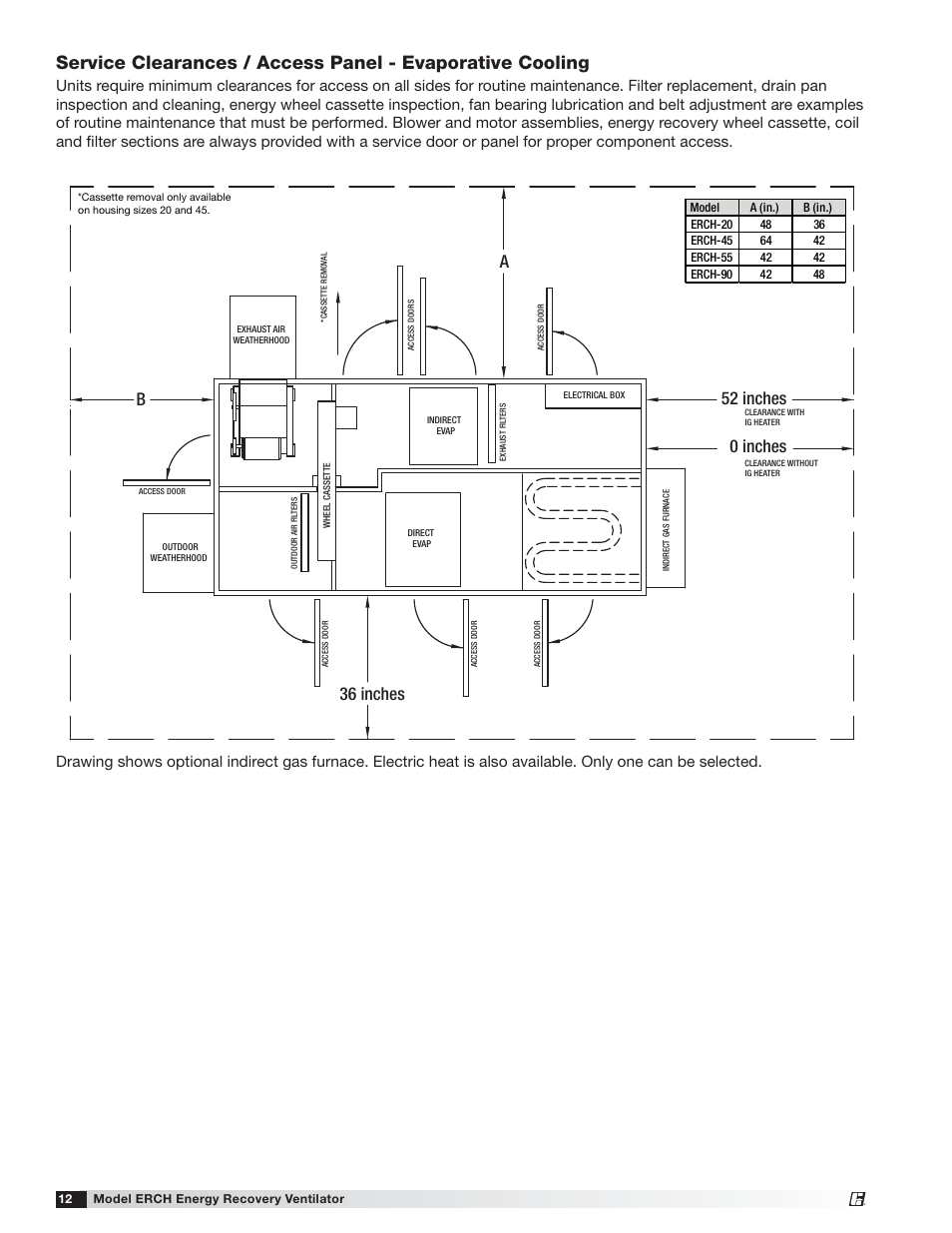 36 inches, 52 inches, 0 inches | Greenheck ERCH (476054) User Manual | Page 12 / 56
