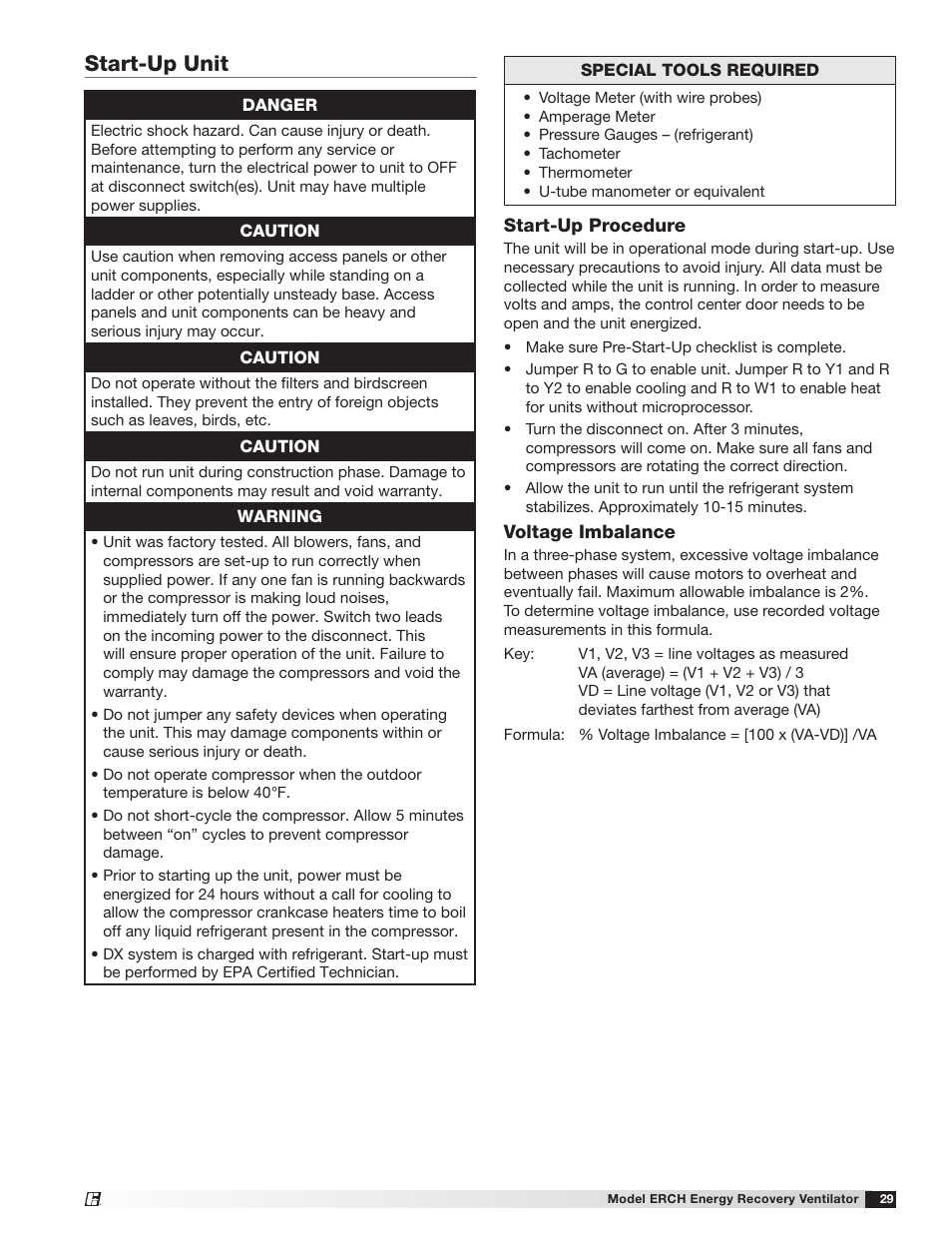 Start-up unit | Greenheck ERCH (476054) User Manual | Page 29 / 56