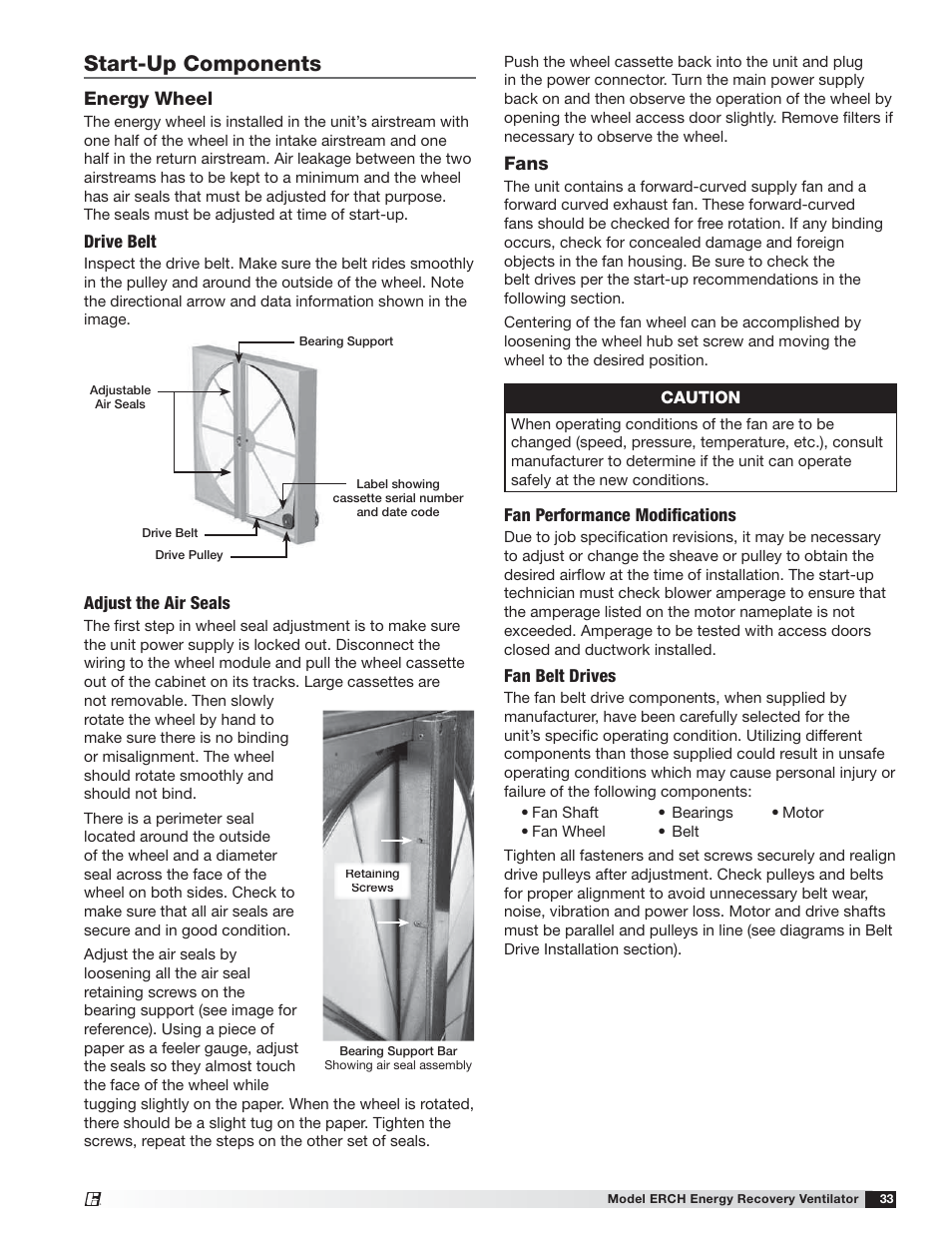 Start-up components, Energy wheel, Fans | Greenheck ERCH (476054) User Manual | Page 33 / 56