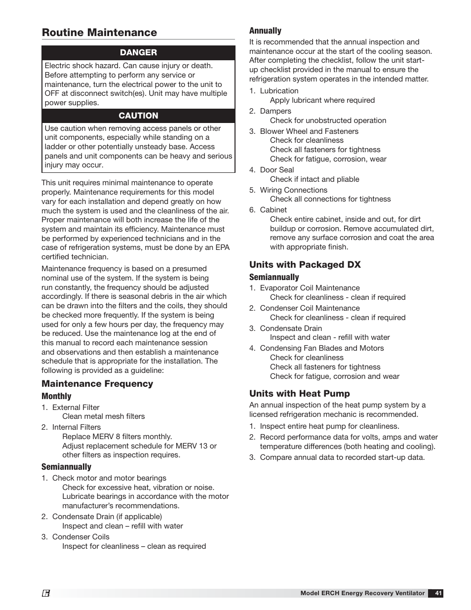 Routine maintenance | Greenheck ERCH (476054) User Manual | Page 41 / 56