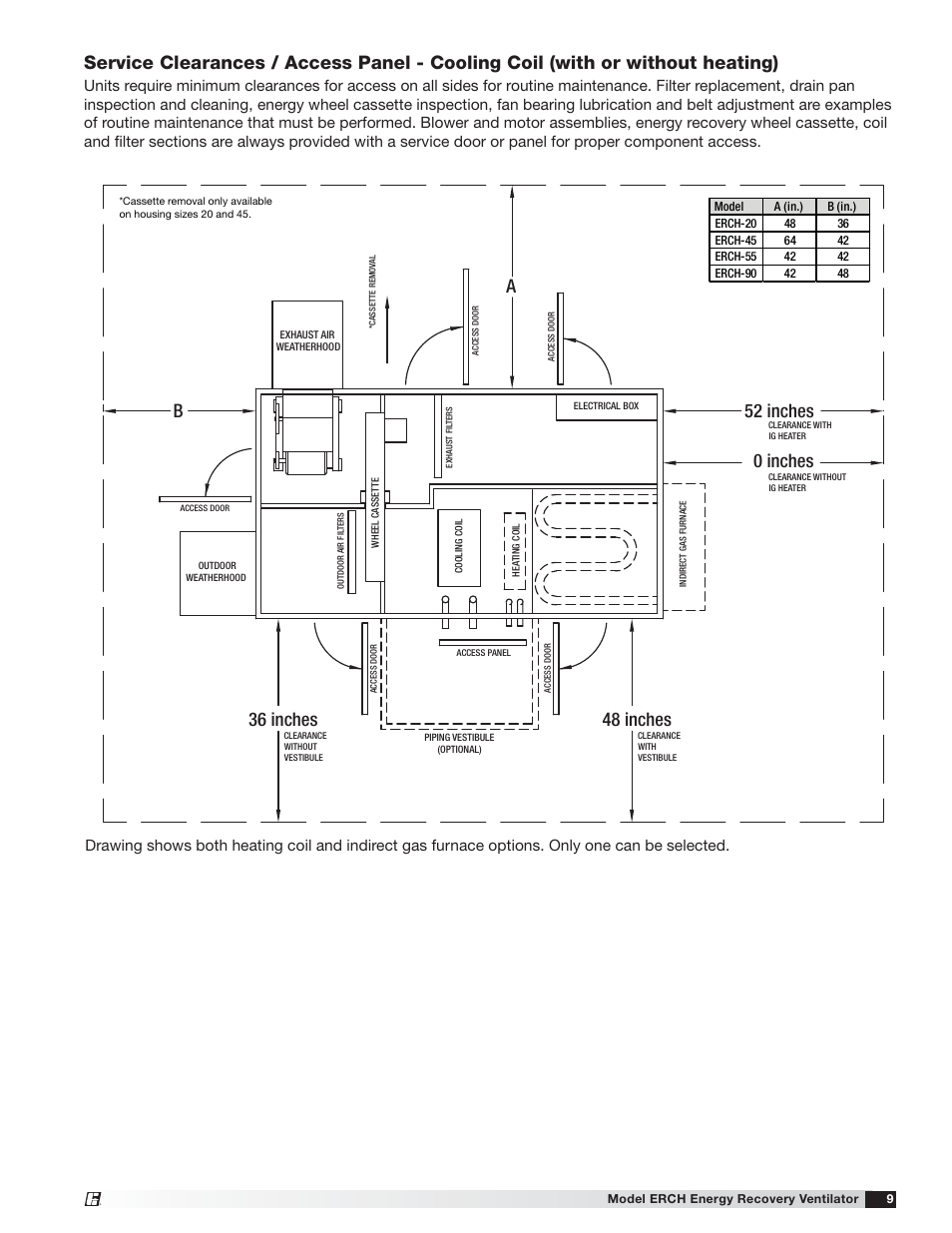 A48 inches 52 inches b, 0 inches, 36 inches | Greenheck ERCH (476054) User Manual | Page 9 / 56