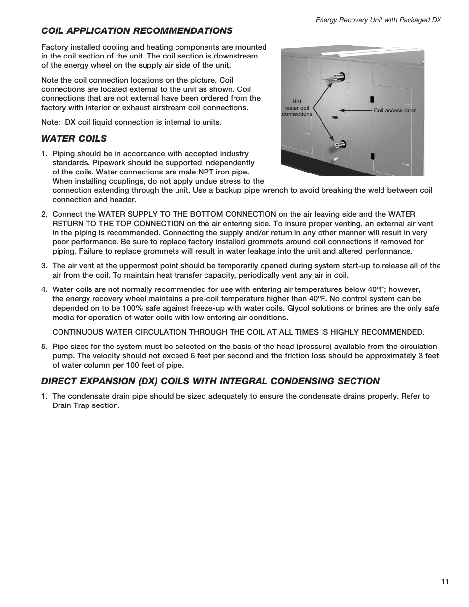 Coil application recommendations, Water coils | Greenheck ERCH - Energy Recovery Unit with Packaged DX (468151) User Manual | Page 11 / 52