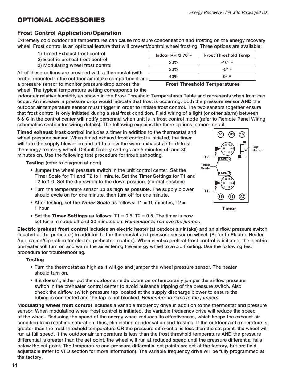 Optional accessories, Frost control application/operation | Greenheck ERCH - Energy Recovery Unit with Packaged DX (468151) User Manual | Page 14 / 52