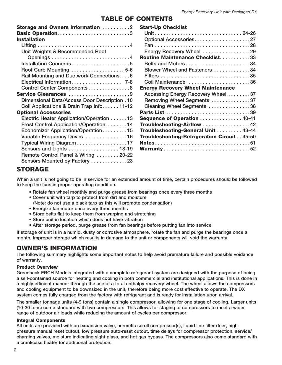 Greenheck ERCH - Energy Recovery Unit with Packaged DX (468151) User Manual | Page 2 / 52