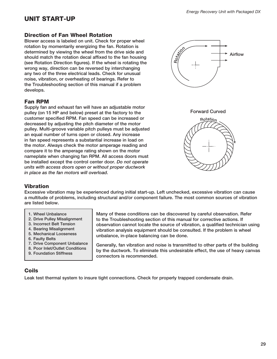 Unit start-up | Greenheck ERCH - Energy Recovery Unit with Packaged DX (468151) User Manual | Page 29 / 52