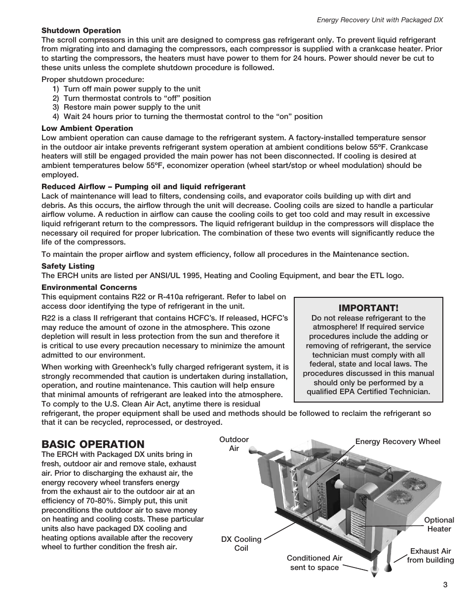 Basic operation | Greenheck ERCH - Energy Recovery Unit with Packaged DX (468151) User Manual | Page 3 / 52