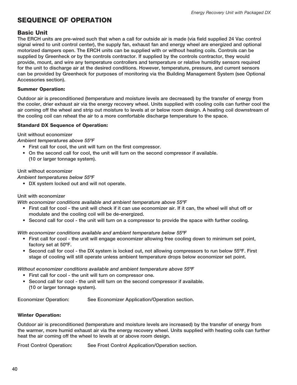 Sequence of operation | Greenheck ERCH - Energy Recovery Unit with Packaged DX (468151) User Manual | Page 40 / 52