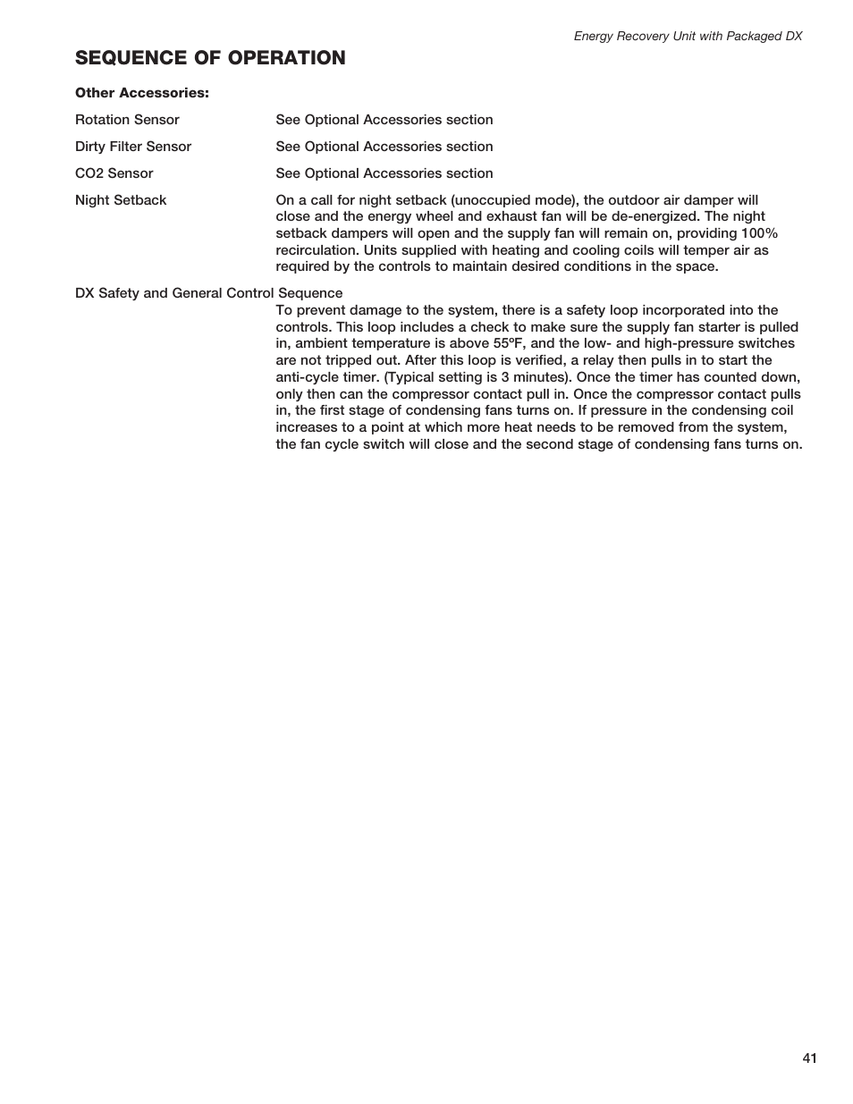 Sequence of operation | Greenheck ERCH - Energy Recovery Unit with Packaged DX (468151) User Manual | Page 41 / 52