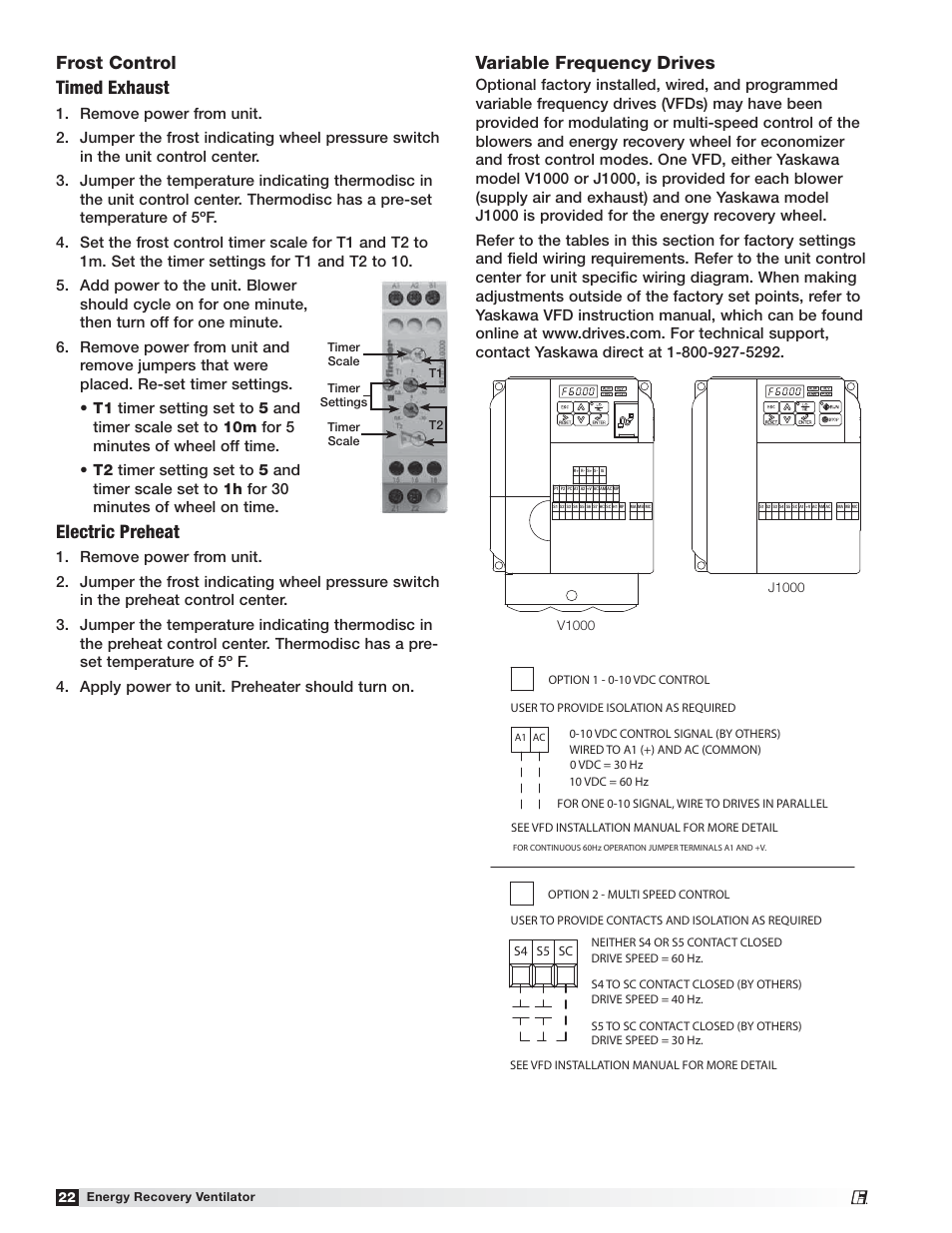 Variable frequency drives, Frost control timed exhaust, Electric preheat | Greenheck ERV (476412) User Manual | Page 22 / 32