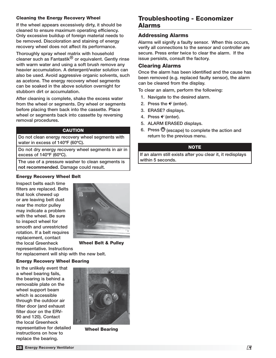 Troubleshooting - economizer alarms | Greenheck ERV (476412) User Manual | Page 28 / 32