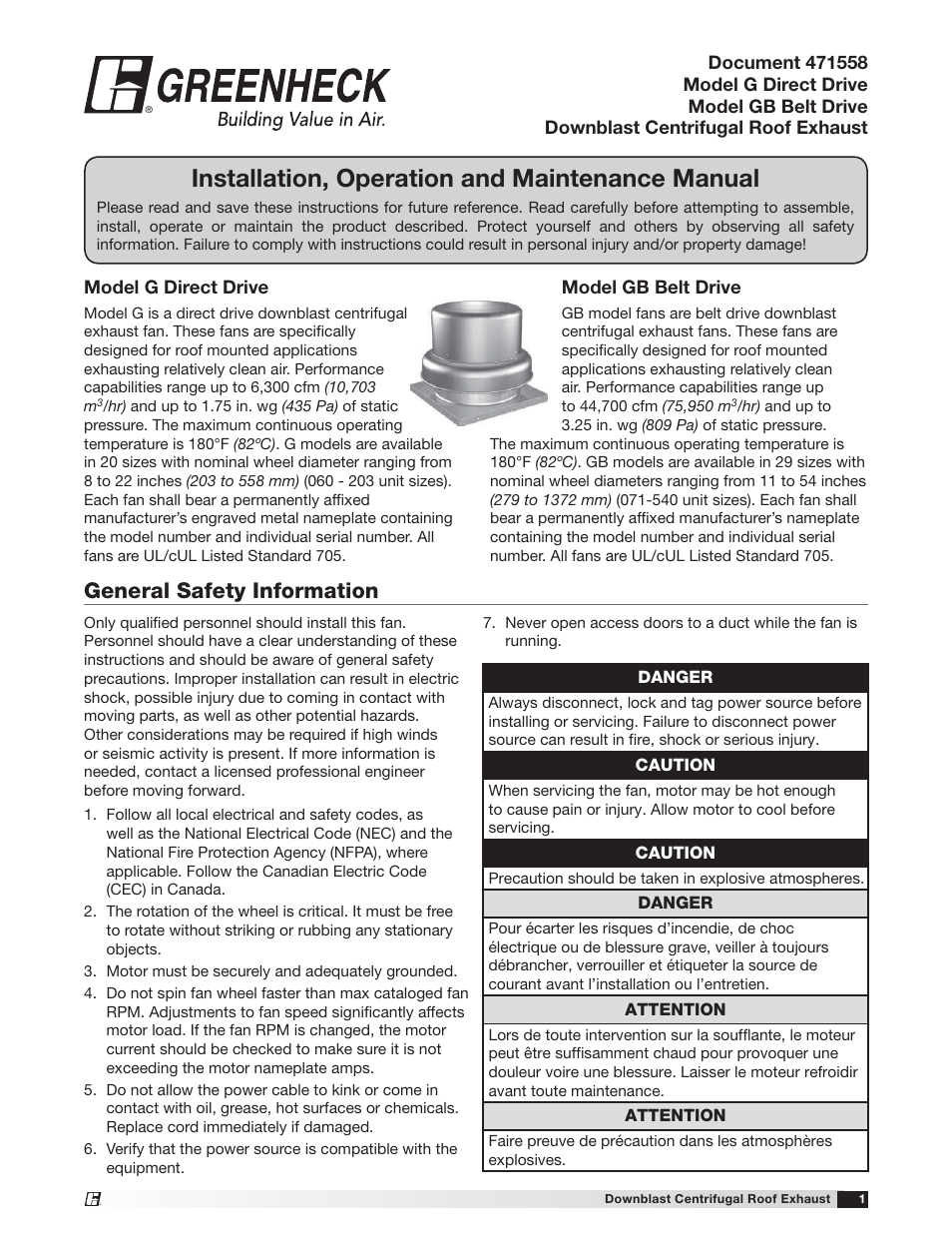 Greenheck G/GB (471558) User Manual | 12 pages
