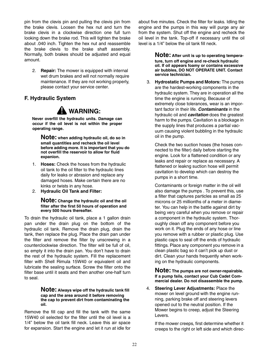 Warning | Cub Cadet Hydrostatic Zero-Turn Commercial Riding Mower Professional Turf Equipment User Manual | Page 22 / 32