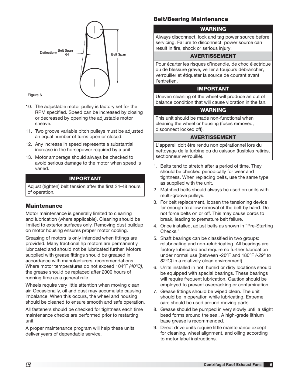 Maintenance, Belt/bearing maintenance | Greenheck LD/LDP/LB/LBP (453283) User Manual | Page 5 / 8