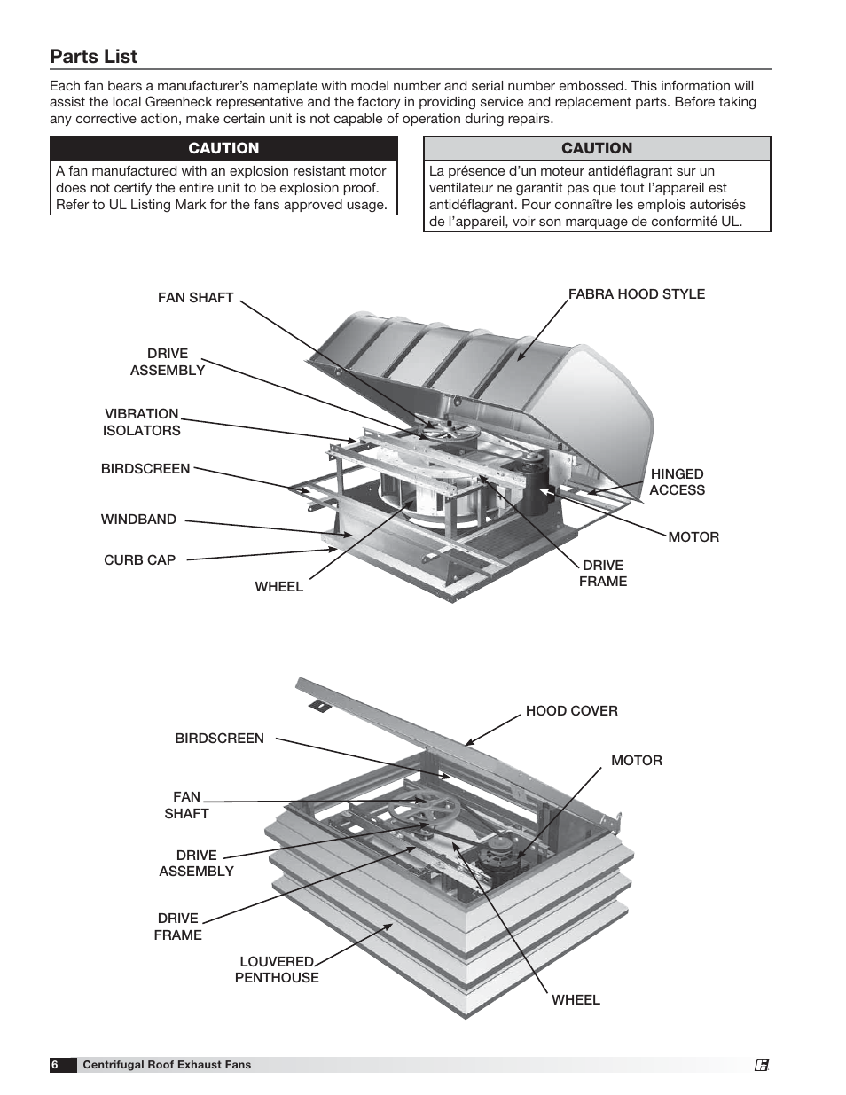 Parts list | Greenheck LD/LDP/LB/LBP (453283) User Manual | Page 6 / 8