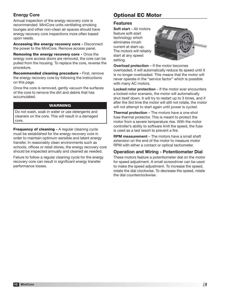 Optional ec motor | Greenheck MiniCore (479677) User Manual | Page 10 / 12