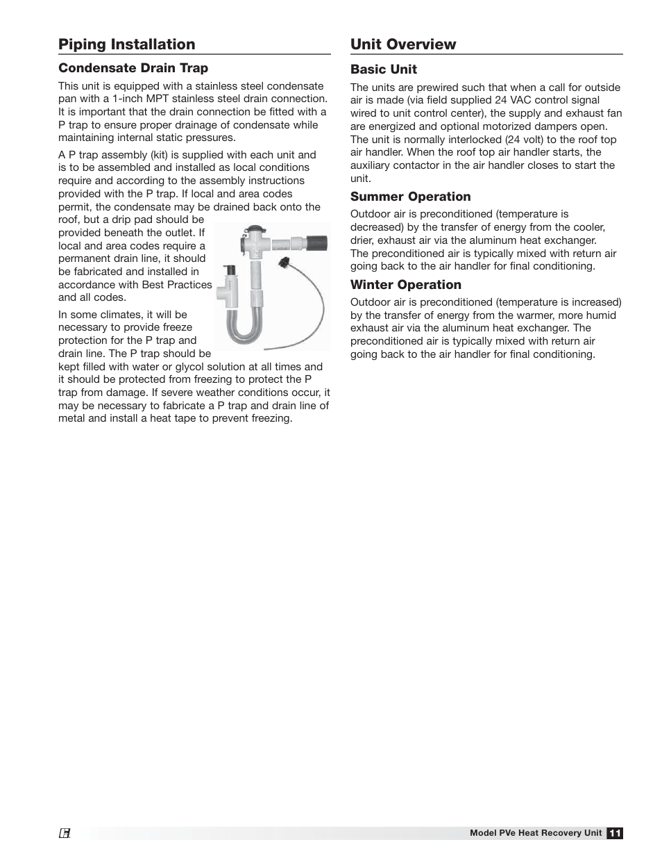 Piping installation, Unit overview | Greenheck PVe (472846) User Manual | Page 11 / 24