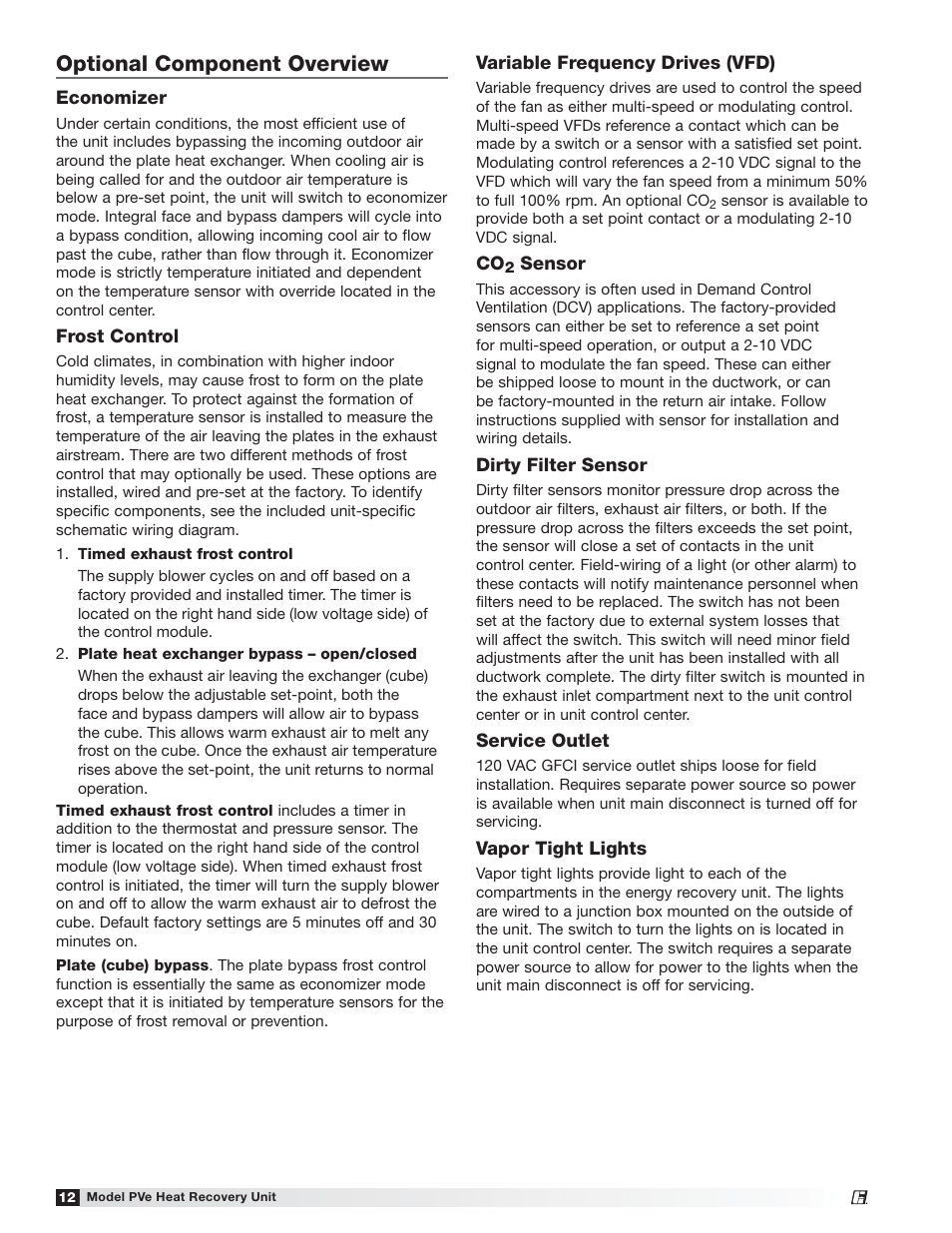 Optional component overview | Greenheck PVe (472846) User Manual | Page 12 / 24