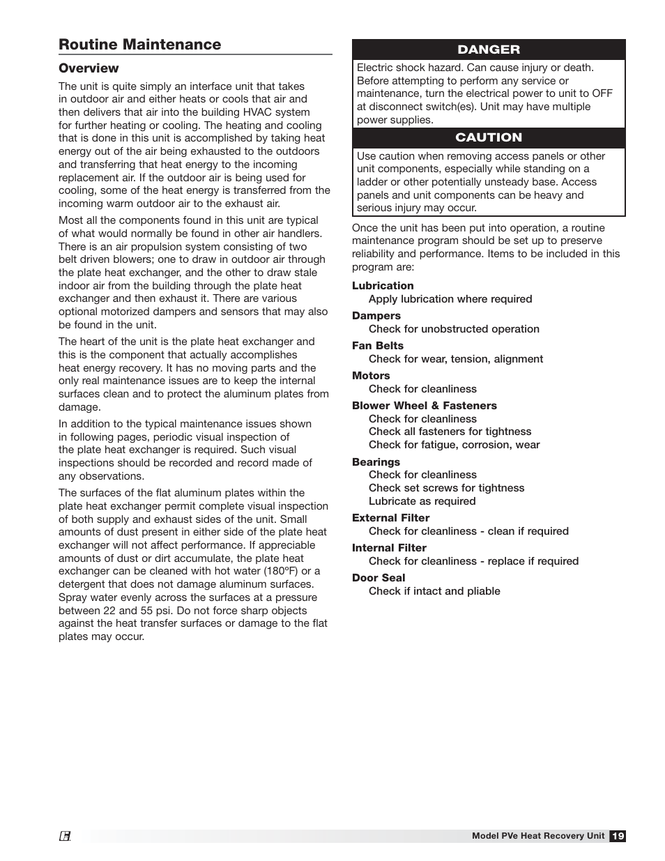 Routine maintenance | Greenheck PVe (472846) User Manual | Page 19 / 24