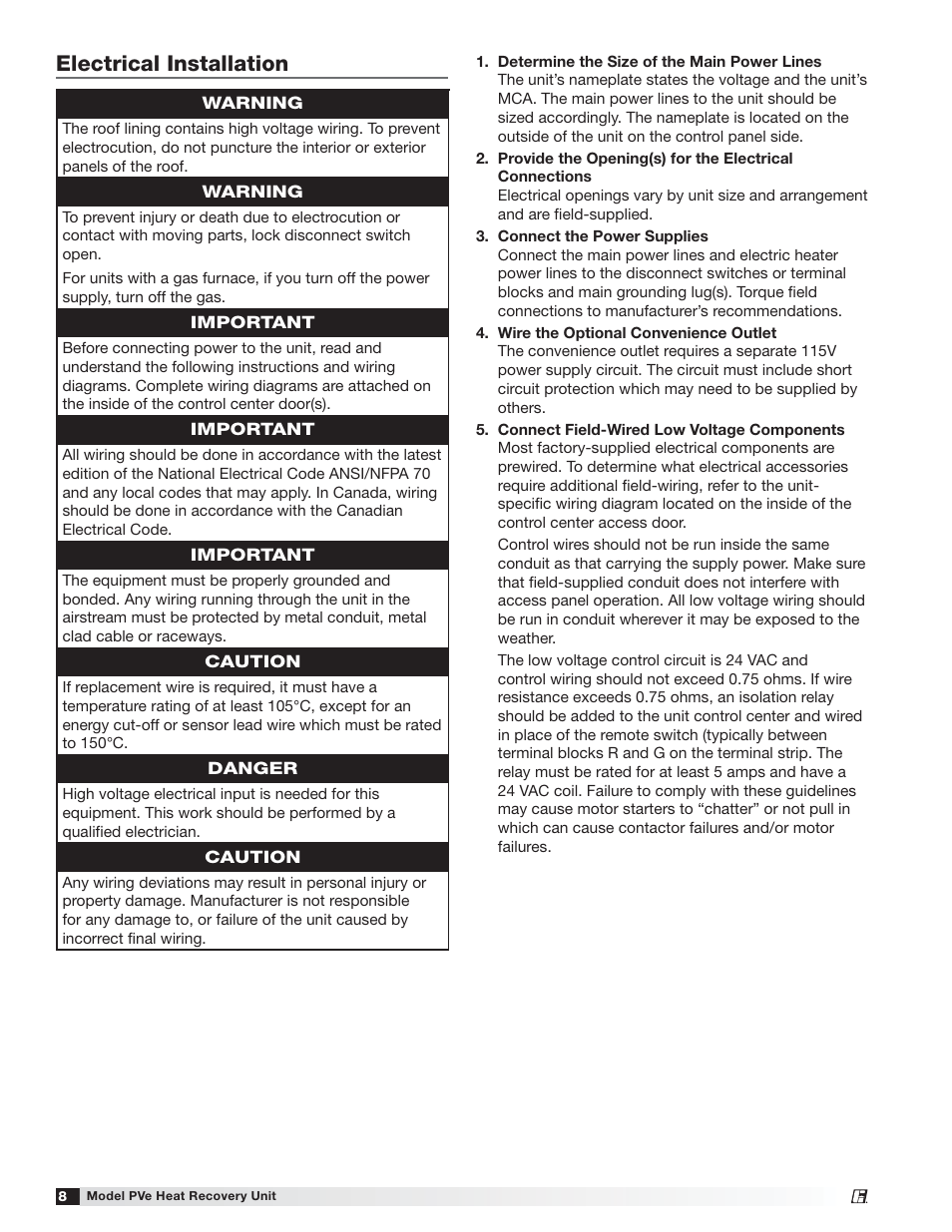 Electrical installation | Greenheck PVe (472846) User Manual | Page 8 / 24