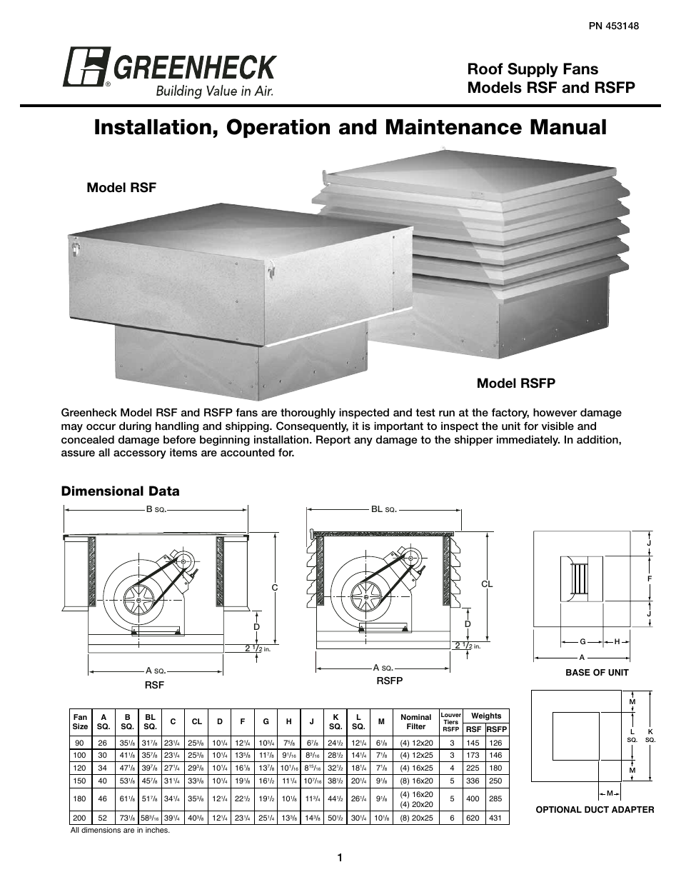 Greenheck RSF/RSFP (453148) User Manual | 4 pages
