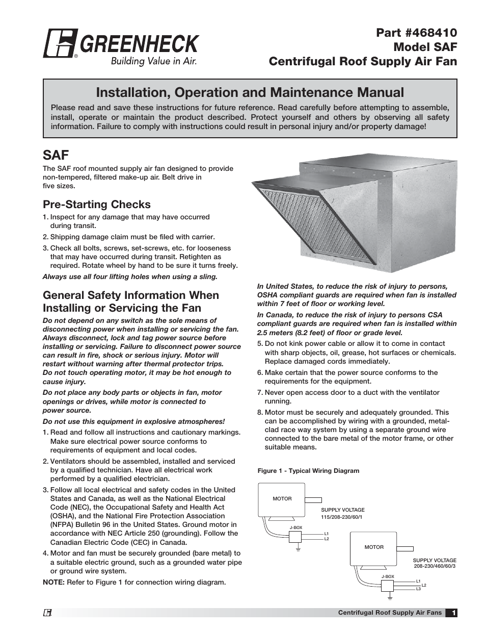 Greenheck SAF (468410) User Manual | 4 pages