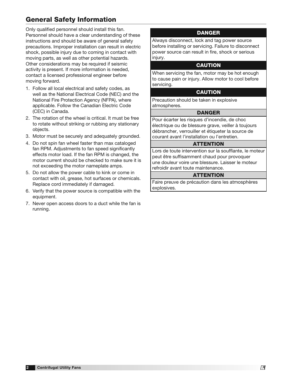 General safety information | Greenheck SFD, SFB, SWB and SWD (455308) User Manual | Page 2 / 12