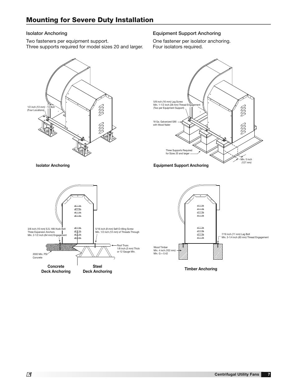 Mounting for severe duty installation | Greenheck SFD, SFB, SWB and SWD (455308) User Manual | Page 7 / 12