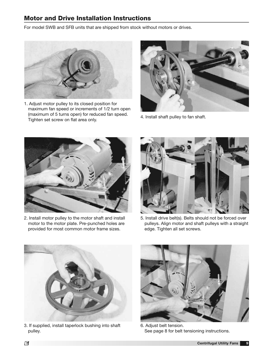 Motor and drive installation instructions | Greenheck SFD, SFB, SWB and SWD (455308) User Manual | Page 9 / 12