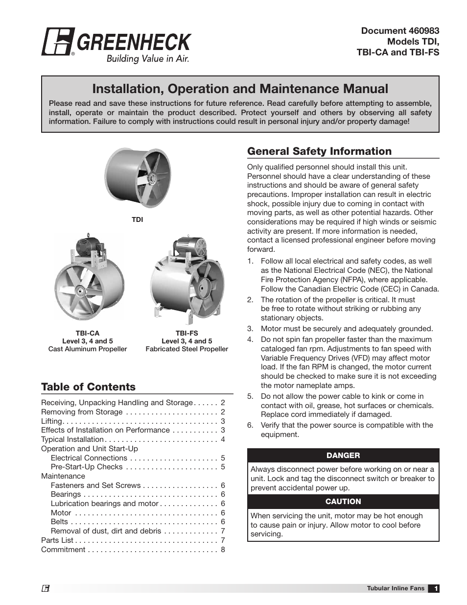 Greenheck TBI-FS/TBI-CA/TDI (460983) User Manual | 8 pages