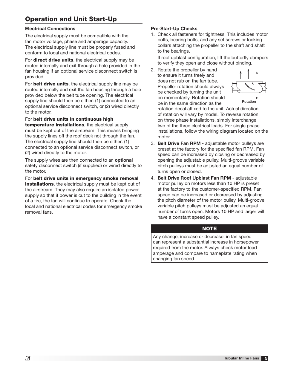 Operation and unit start-up | Greenheck TBI-FS/TBI-CA/TDI (460983) User Manual | Page 5 / 8