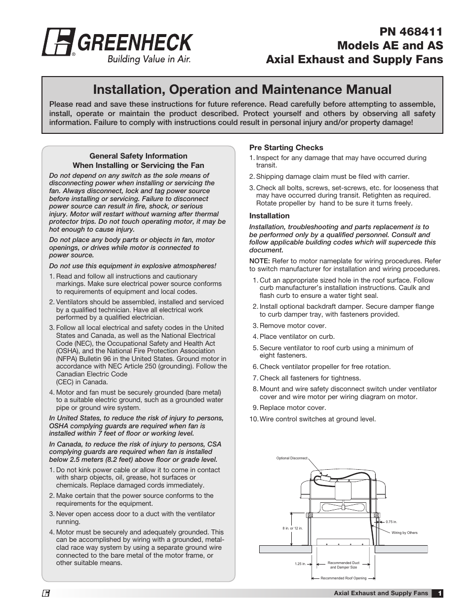 Greenheck AE/AS (468411) User Manual | 2 pages