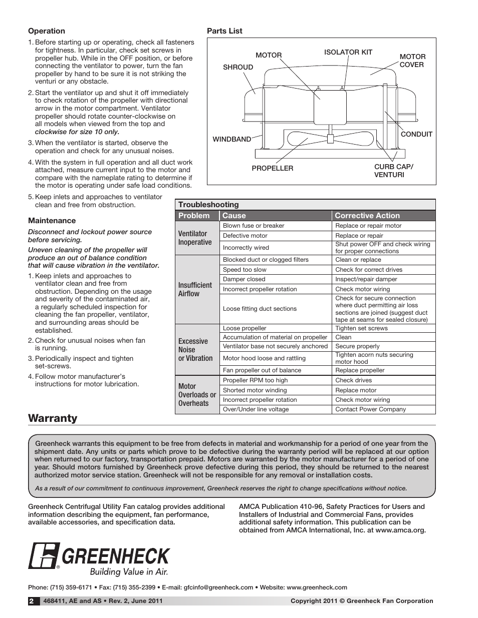 Warranty | Greenheck AE/AS (468411) User Manual | Page 2 / 2