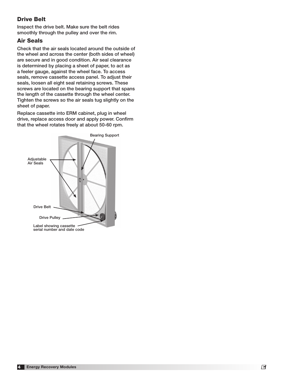 Drive belt, Air seals | Greenheck ERM 36 & 52 (456785) User Manual | Page 4 / 8