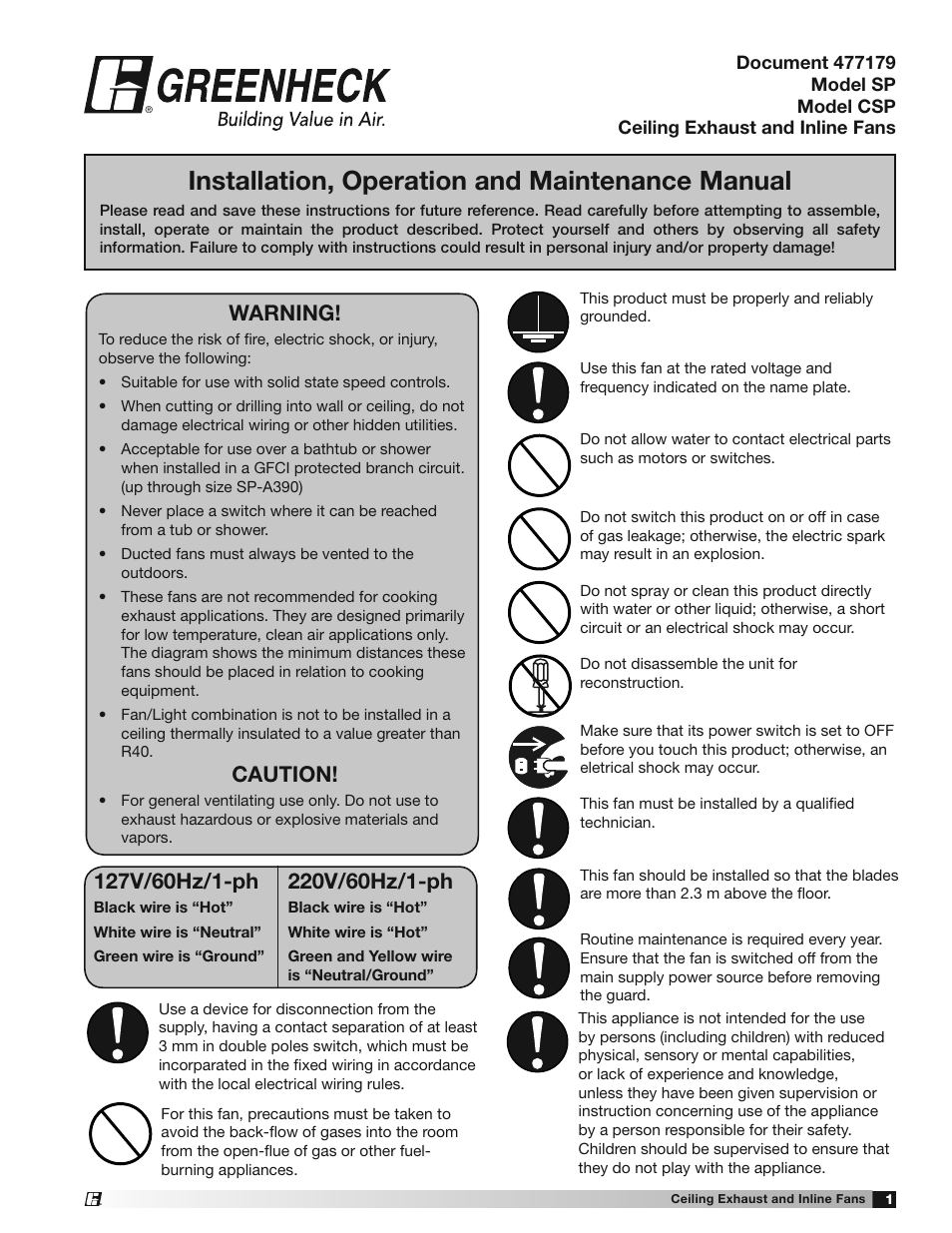 Greenheck SP and CSP (477179) User Manual | 20 pages