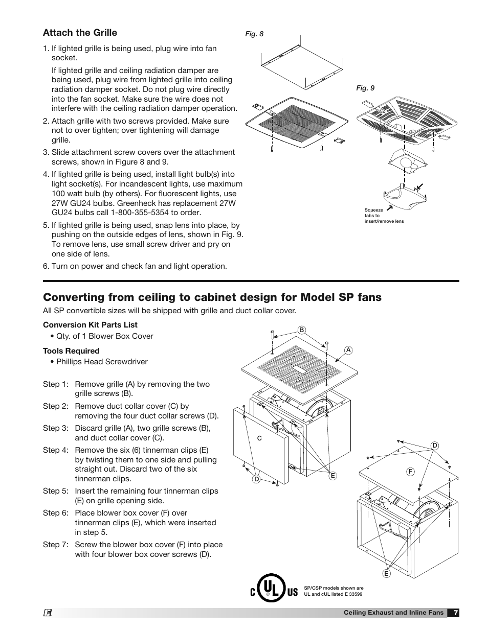 Attach the grille | Greenheck SP and CSP (477179) User Manual | Page 7 / 20