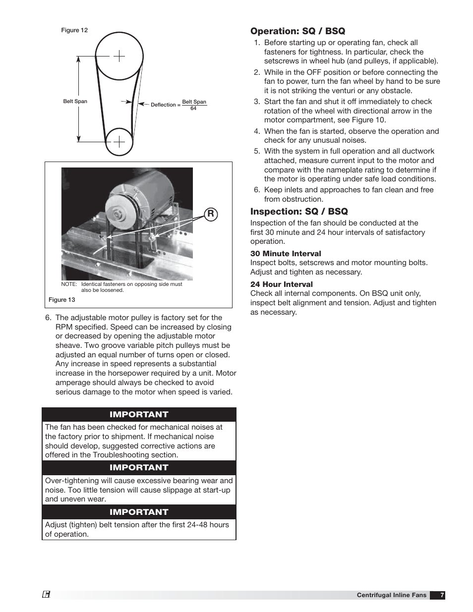 Roperation: sq / bsq, Inspection: sq / bsq | Greenheck SQ and BSQ (472058) User Manual | Page 7 / 12