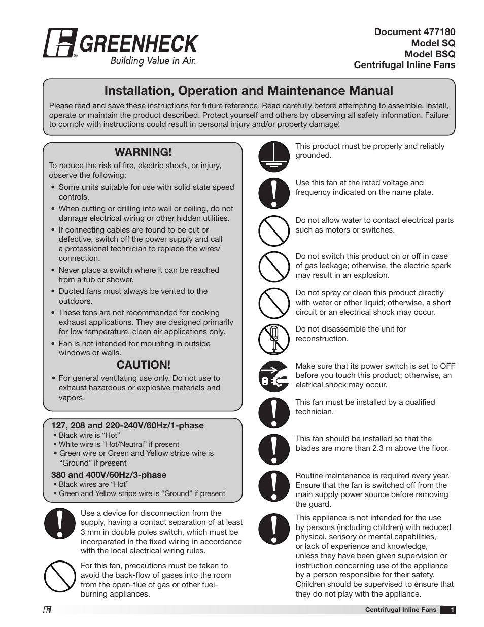Greenheck SQ and BSQ (477180) User Manual | 28 pages