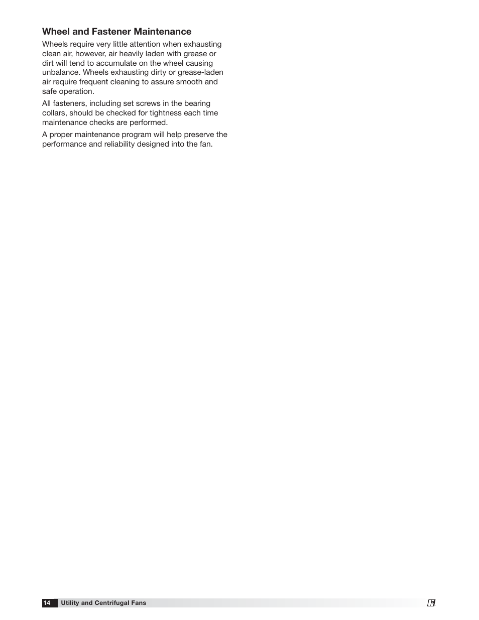 Wheel and fastener maintenance | Greenheck USF and CSW (479870) User Manual | Page 14 / 20