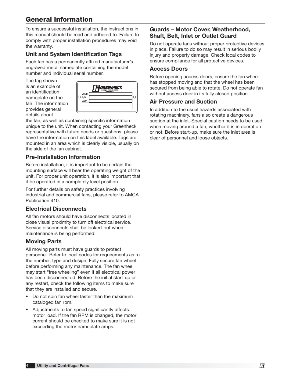General information | Greenheck USF and CSW (479870) User Manual | Page 4 / 20