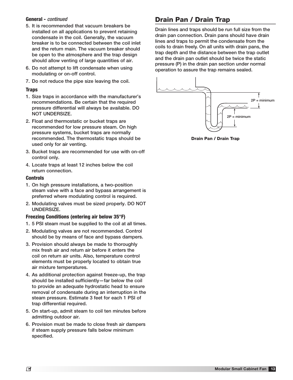 Drain pan / drain trap | Greenheck Modular Small Cabinet Fan (Model MSCF) (462888) User Manual | Page 13 / 20