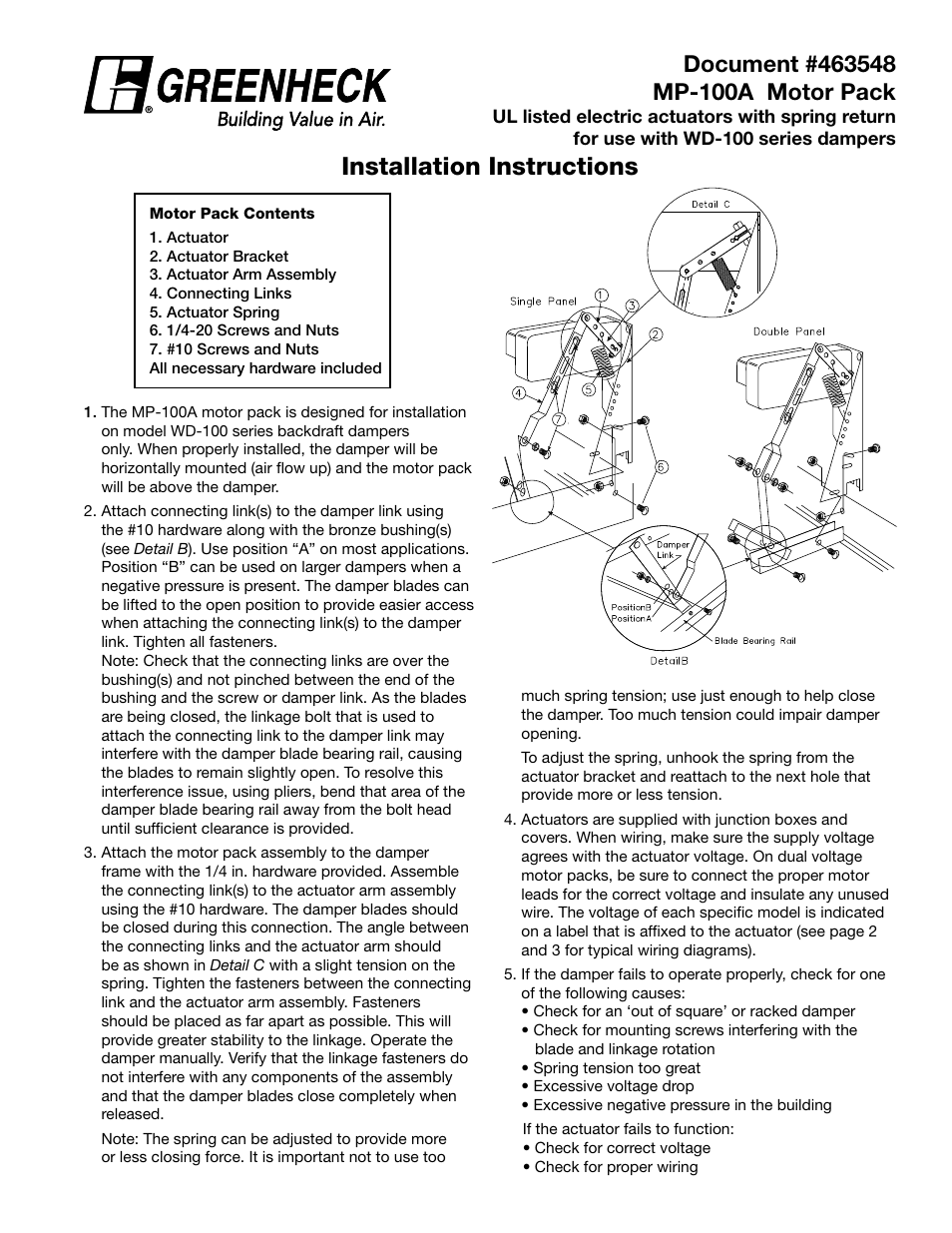 Greenheck MP-100A (463548) User Manual | 3 pages