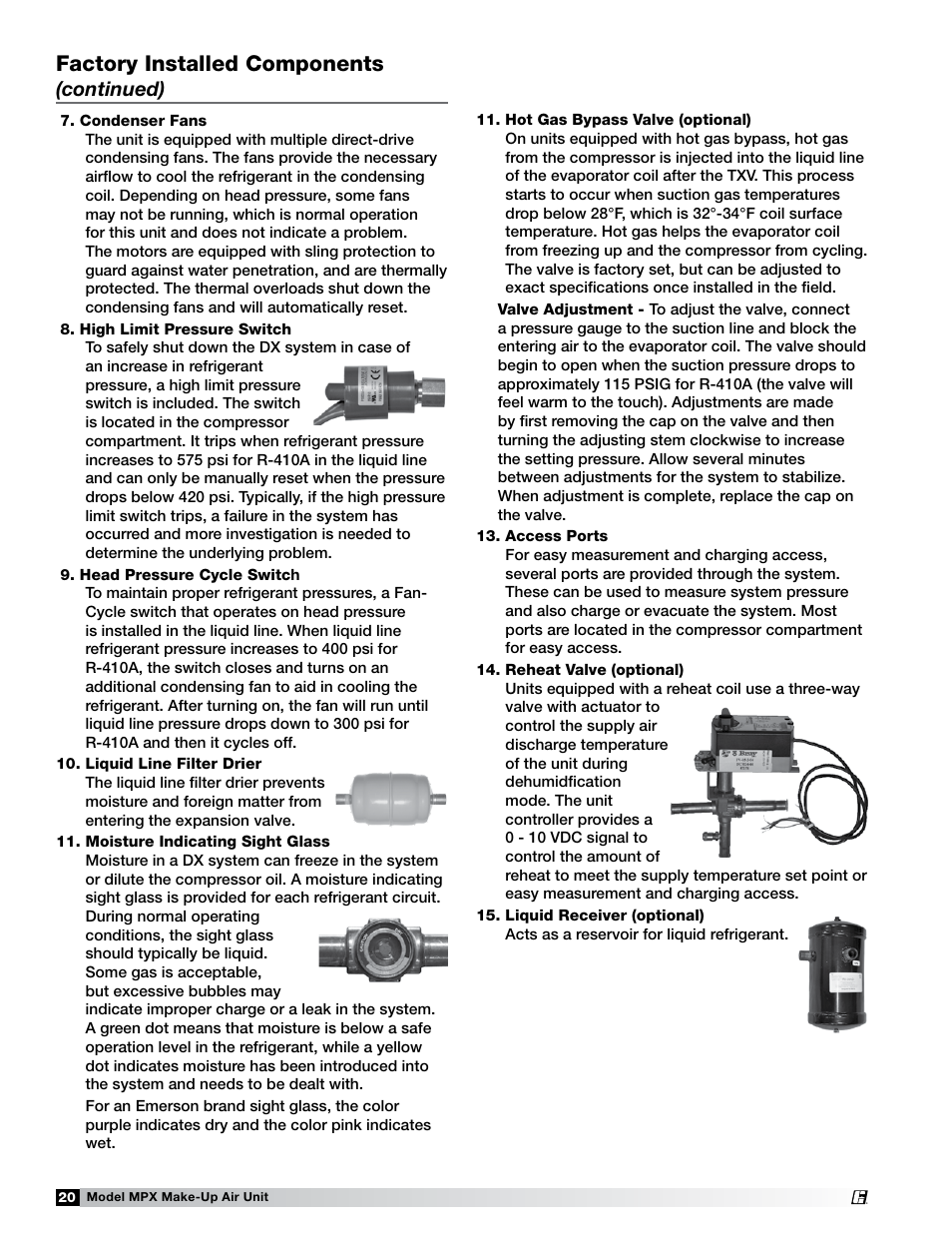 Factory installed components, Continued) | Greenheck MPX (472695) User Manual | Page 20 / 40
