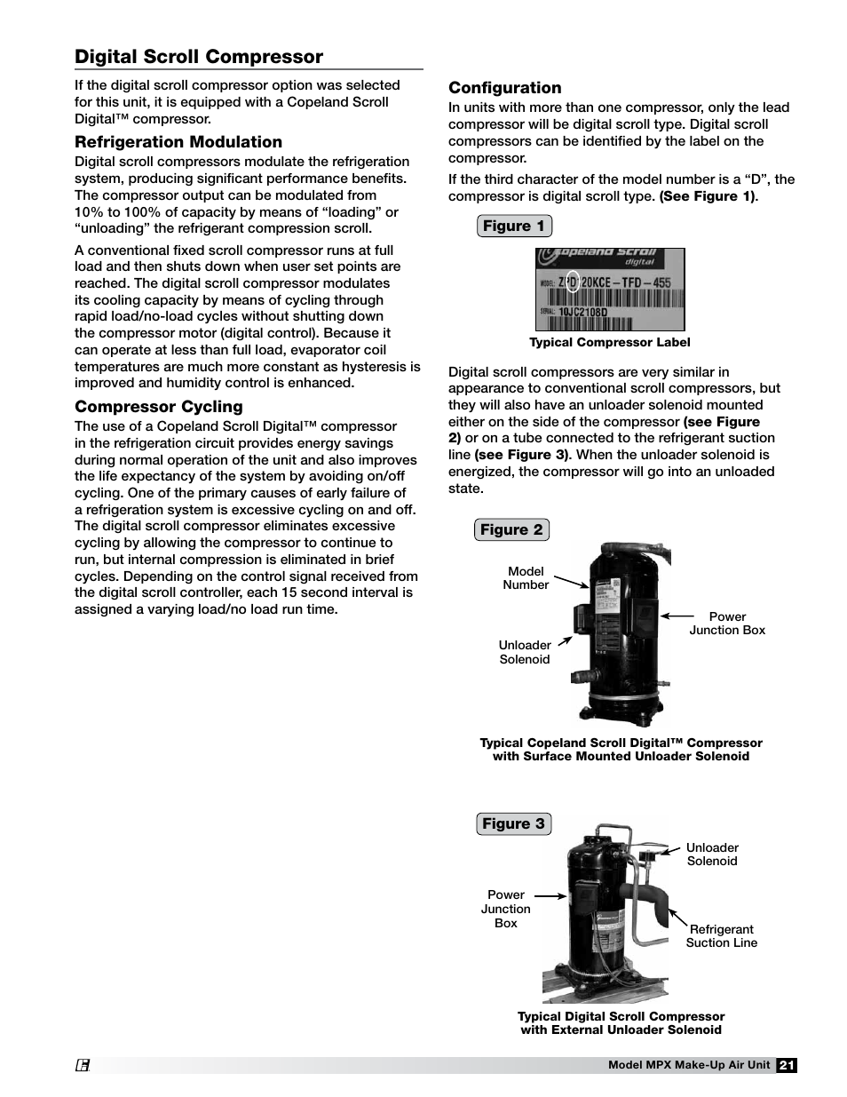 Digital scroll compressor, Refrigeration modulation, Compressor cycling | Configuration | Greenheck MPX (472695) User Manual | Page 21 / 40