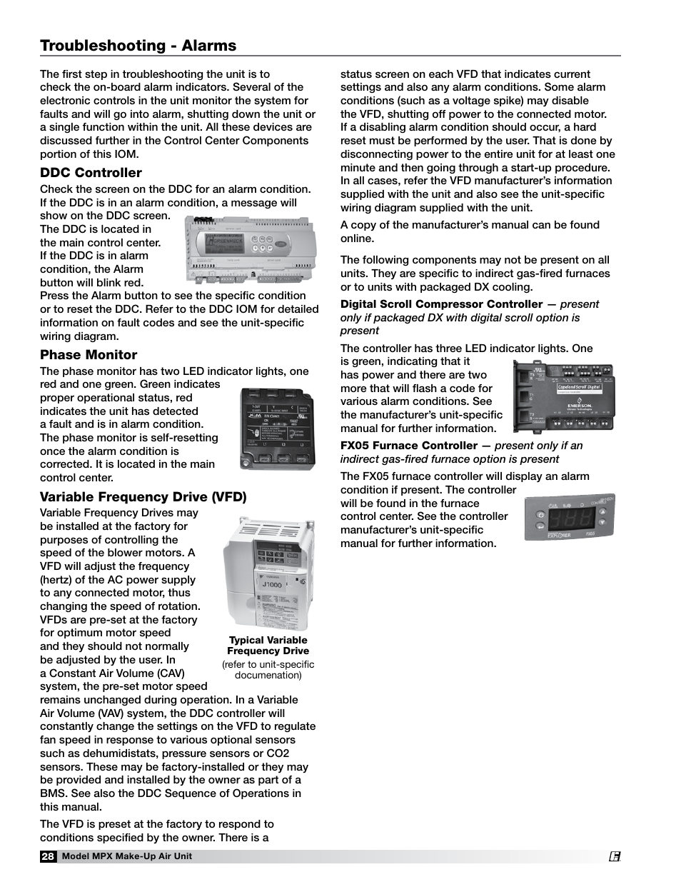 Alarms, Troubleshooting - alarms | Greenheck MPX (472695) User Manual | Page 28 / 40